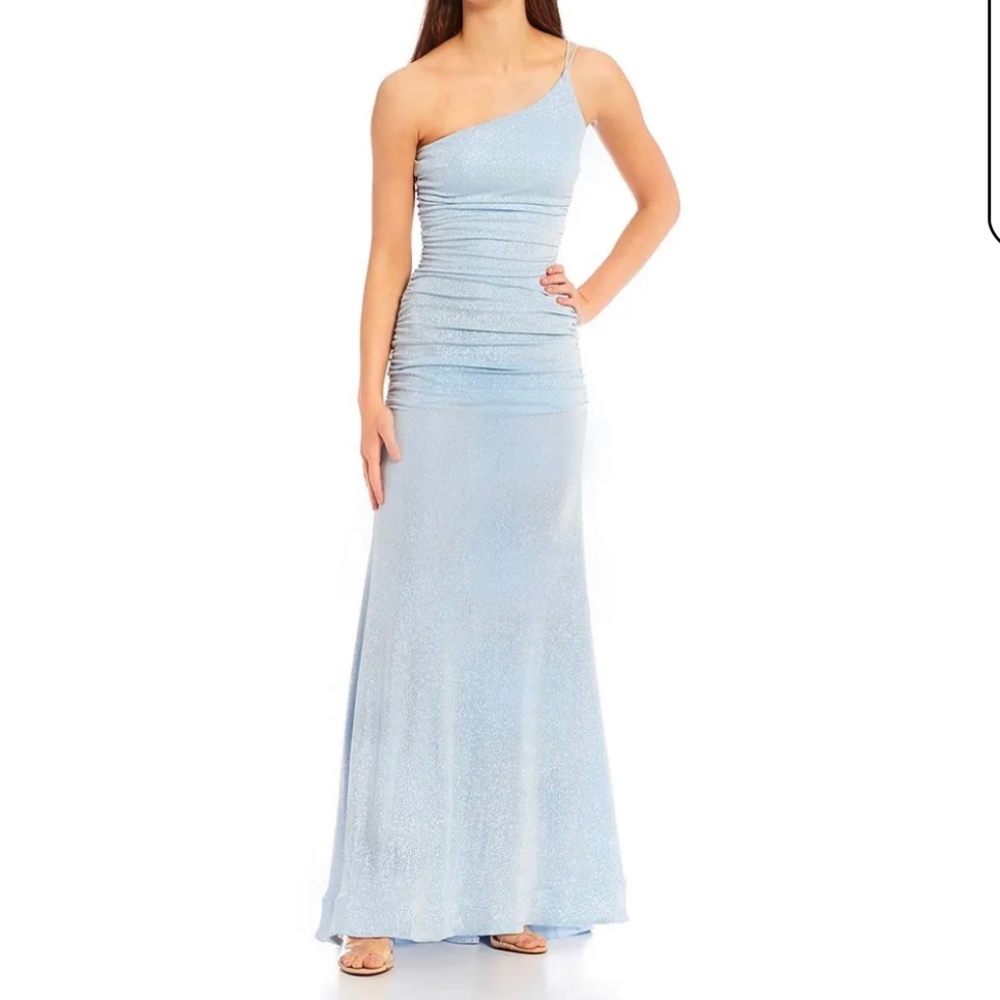 One Shoulder Blue / Glitter Long Dress